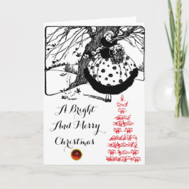 FÅGLAR TRÄD OCH Svart, svart, vitt rött, CHRISTMAS Helgkort