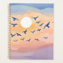 Fåglar under flygning | Solnedgång - vattenfärg