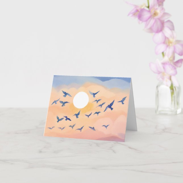 Fåglar under flygning | Solnedgång - vattenfärg Kort (Orkide)