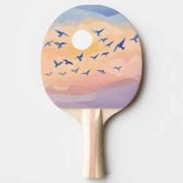 Fåglar under flygning | Solnedgång - vattenfärg Pingisracket