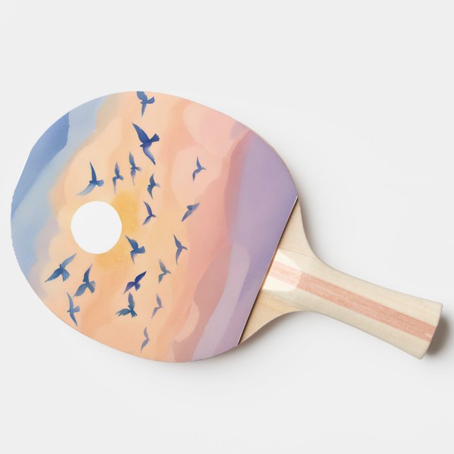 Fåglar under flygning | Solnedgång - vattenfärg Pingisracket (Sidan)