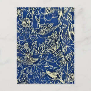 Fåglar Vår Blommigt Blommar Blue Glitter Helg Vykort