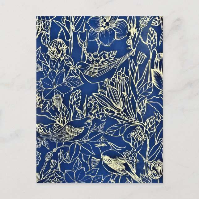 Fåglar Vår Blommigt Blommar Blue Glitter Helg Vykort (Framsida)