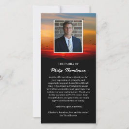 Fåglar vid gryning och fotobegravning Tack Kort