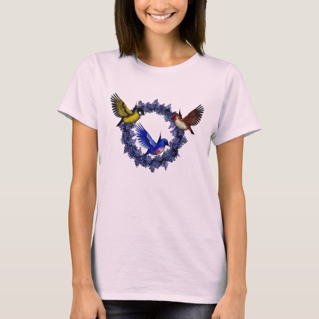 Fåglar vid nedre utandningstyp t shirt (Framsida)