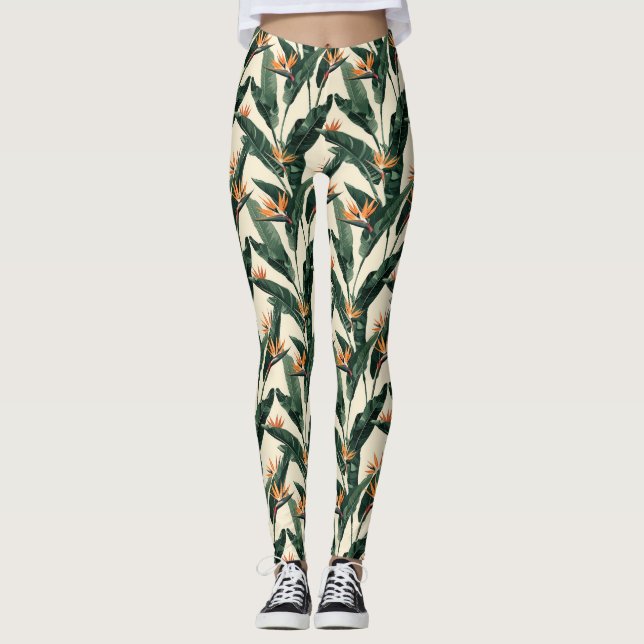 Fåglar vid Paradise Plant Mönster Leggings (Framsida)