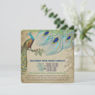 Fåglar Vintage 3 Fjädrar Papper Inbjudningar