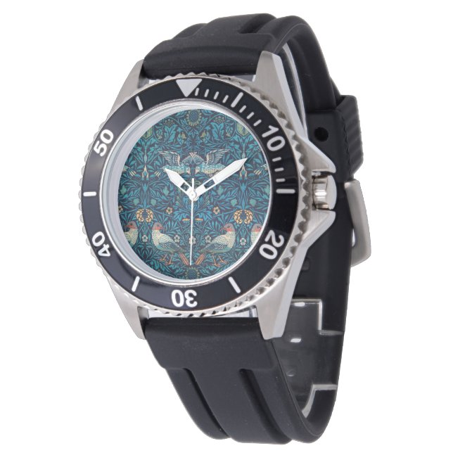 Fåglar (Vintage Blommönster) (av William Morris) Armbandsur (Vinklad)