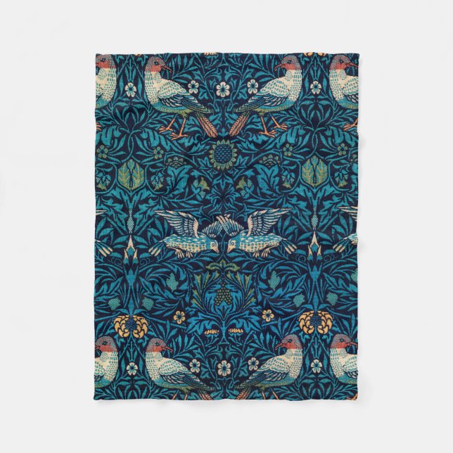 Fåglar (Vintage Blommönster) (av William Morris) Fleecefilt (Framsidan)