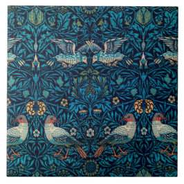 Fåglar (Vintage Blommönster) (av William Morris) Kakelplatta