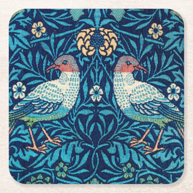 Fåglar, William Morris Underlägg Papper Kvadrat (Framsidan)