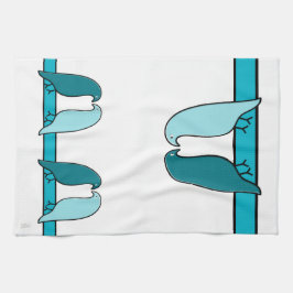 Fåglarna i Aqua och Teal on White Kökshandduk