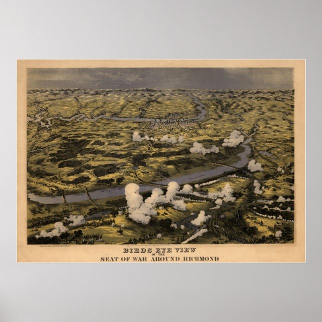 Fåglarna Öga: Sätet för Krig Around Richmond Karta Poster (Framsidan)