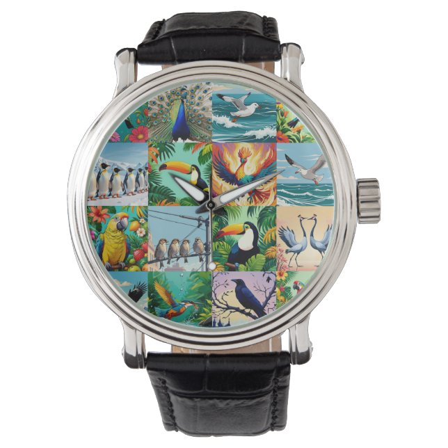 Fåglars lapptäcksdesign  armbandsur (Framsida)