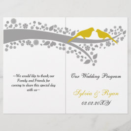 Fåglfåglars uppfällda Bröllopsprogram vid gulten