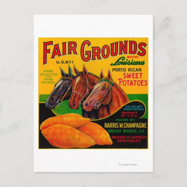 Fair Grounds Yam LabelBreaux Bridge, LA Vykort (Framsida)