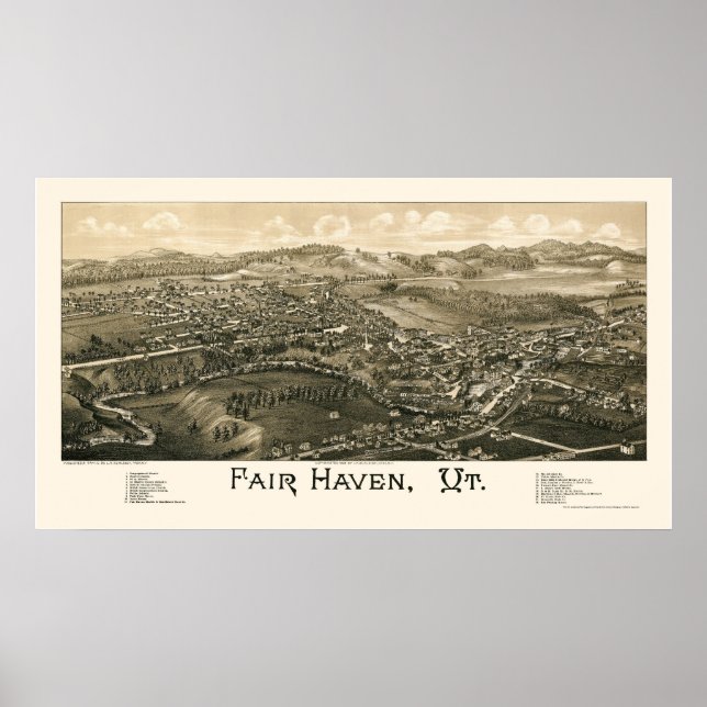 Fair Haven, VT Panoramic Karta - 1886 Poster (Framsidan)