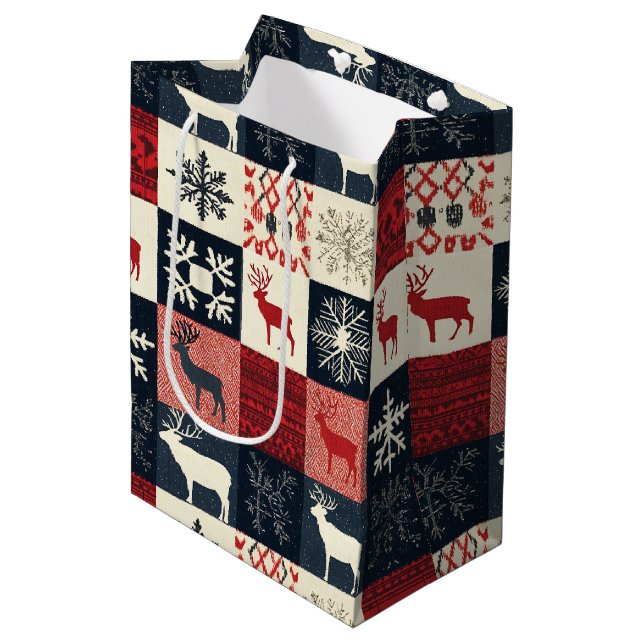Fair Isle Knsigned Patchwork | Helgdag Reindeer (Framsidan Vinklad)