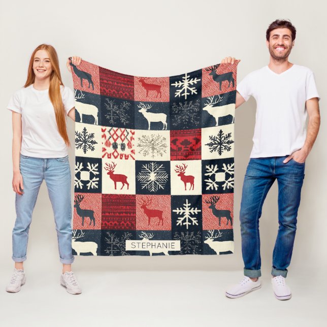 Fair Isle Knsigned Patchwork | Helgdag Reindeer Fleecefilt (På plats)