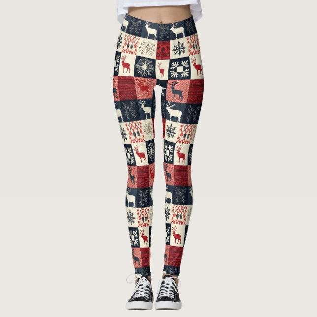Fair Isle Knsigned Patchwork | Helgdag Reindeer Leggings (Framsida)