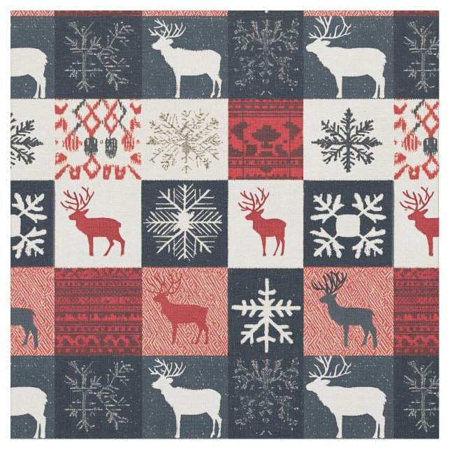 Fair Isle Knsigned Patchwork | Helgdag Reindeer Tyg (Närbild)