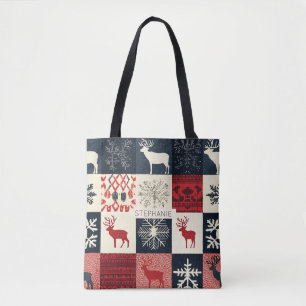 Fair Isle Knsigned Patchwork Helgdag Reindeer Tygkasse