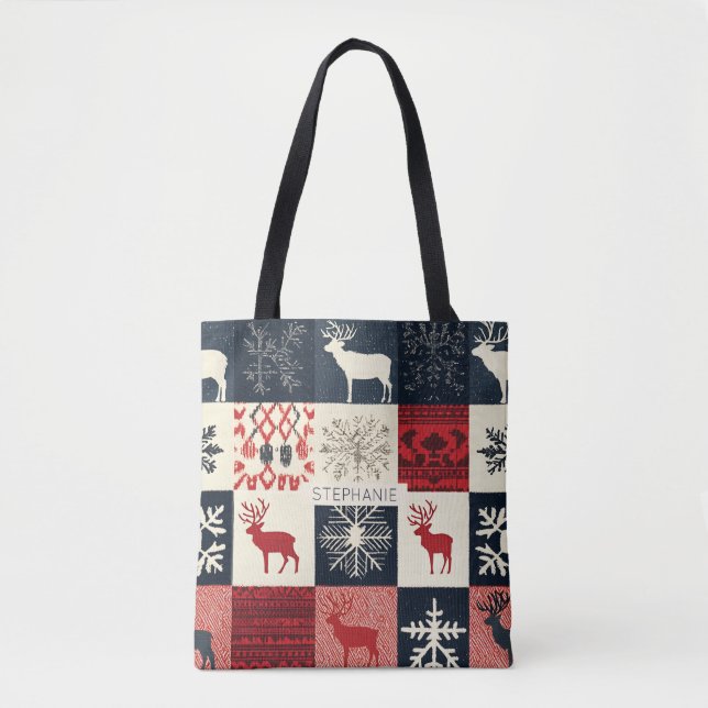 Fair Isle Knsigned Patchwork | Helgdag Reindeer Tygkasse (Framsida)