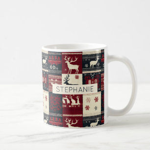 Fair Isle Knsigned Patchwork Rustic Reindeer Kaffemugg