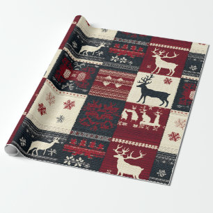 Fair Isle Knsigned Patchwork Rustic Reindeer Presentpapper