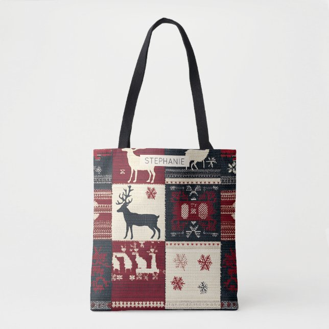 Fair Isle Knsigned Patchwork | Rustic Reindeer Tygkasse (Framsida)