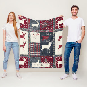 Fair Isle Knsigned Patchwork Rustiska renar (2) Fleecefilt