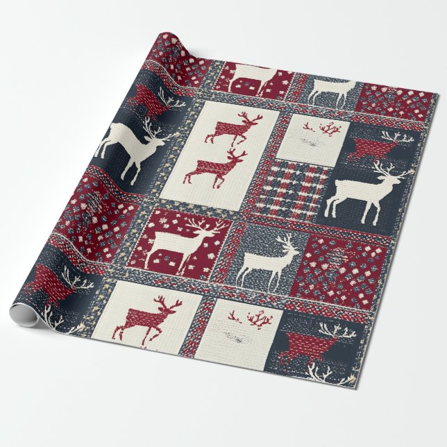 Fair Isle Knsigned Patchwork | Rustiska renar (2) Presentpapper (Utrullad)