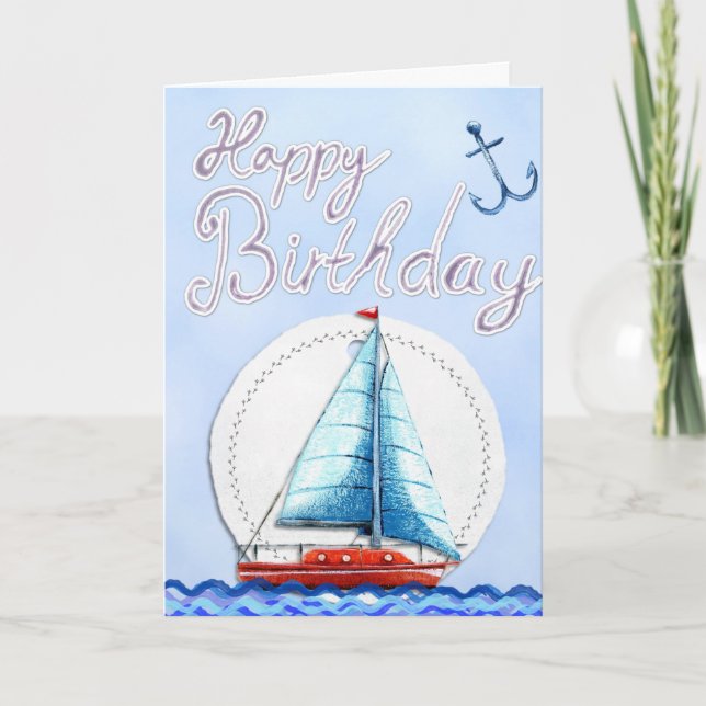 Fair Vinds Sailboat Birthday Kort (Framsida)