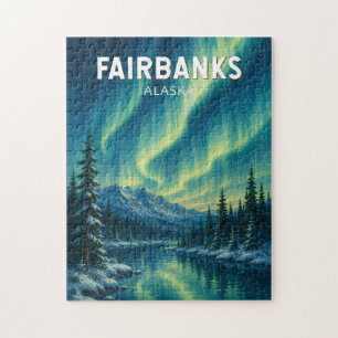Fairbanks Alaska Illustration Resa Konst Vintage Pussel