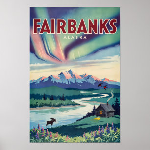 Fairbanks Alaska Norrskensillustration Poster