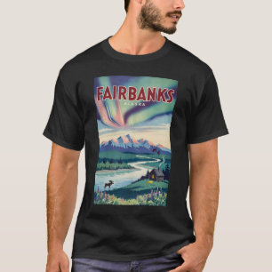 Fairbanks Alaska Norrskensillustration T Shirt