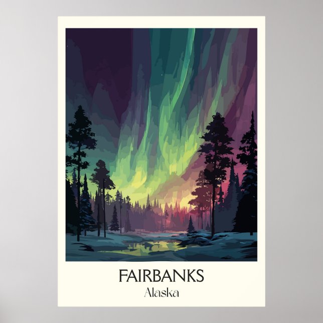 Fairbanks Alaska Northern Lights Aurora Poster (Framsidan)
