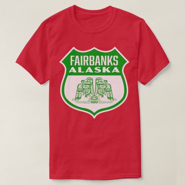 Fairbanks Alaska Retro Bird Shield Grönt T Shirt (Design framsida)