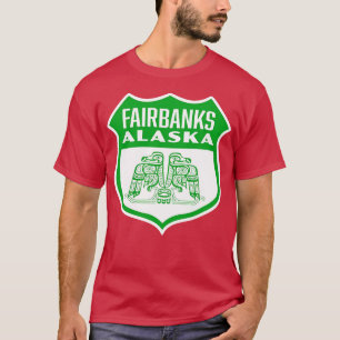 Fairbanks Alaska Retro Bird Shield Grönt T Shirt