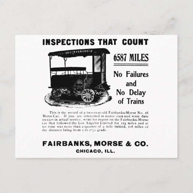 Fairbanks Morse Track Inspection MotorCar Postcard Vykort (Framsida)