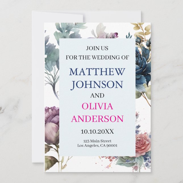 Faire invitation de mariage floral ardoise humeur  inbjudningar (Framsida)