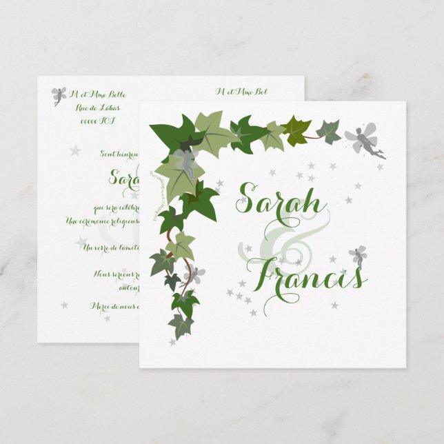 faire-part de mariage lierre et fées personnalisé inbjudningar (Fram/baksida)