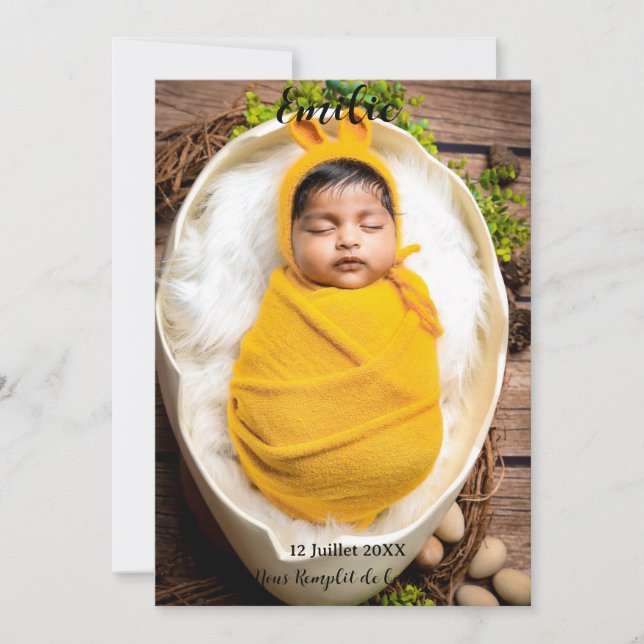 Faire part de naissance belle d'kärlek meddelande (Framsida)
