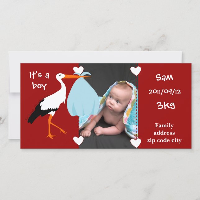 Faire-part de naissance Cigogne It's a boy Meddelande (Framsida)