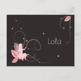 Faire-part de naissance fée rose étoiles arabesque vykort