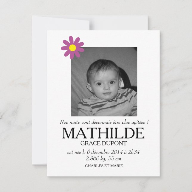 Faire-part de naissance - Fille Meddelande (Framsida)