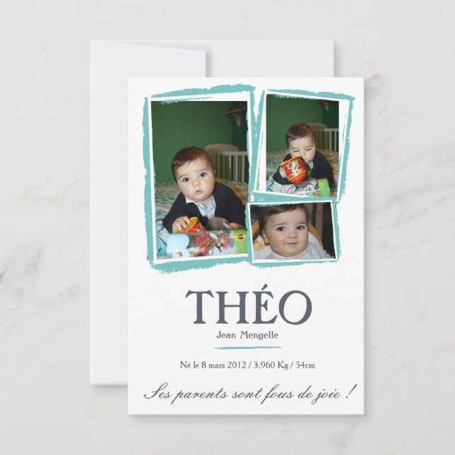 Faire-part de naissance Garçon - Fusain Meddelande (Framsida)