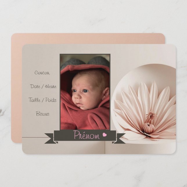 Faire-part Fille Inbjudningar (Fram/baksida)