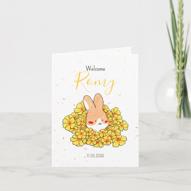 Faire-part naissance lapin photo Florals Meddelande (Framsida)