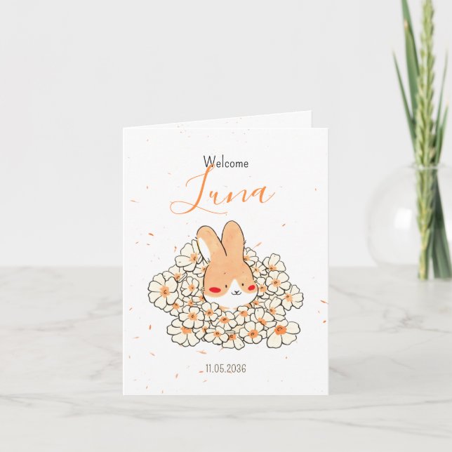 Faire-part naissance lapin photo Florals Meddelande (Framsida)